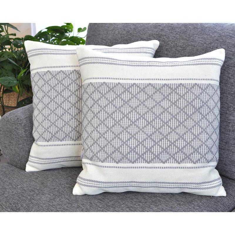 Dakota Fields Dorothene Outdoor Indoor  Pillow Covers Geometric Checkered Pattern, Plaid Woven Cushion Covers Pillow Cases (Set of 2)
