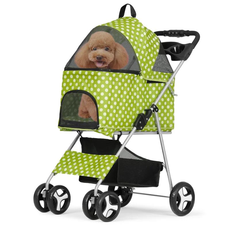 3-In-1 Pet Stroller Foldable Pet Stroller With Weather Cover Storage Basket For Dog Cat
