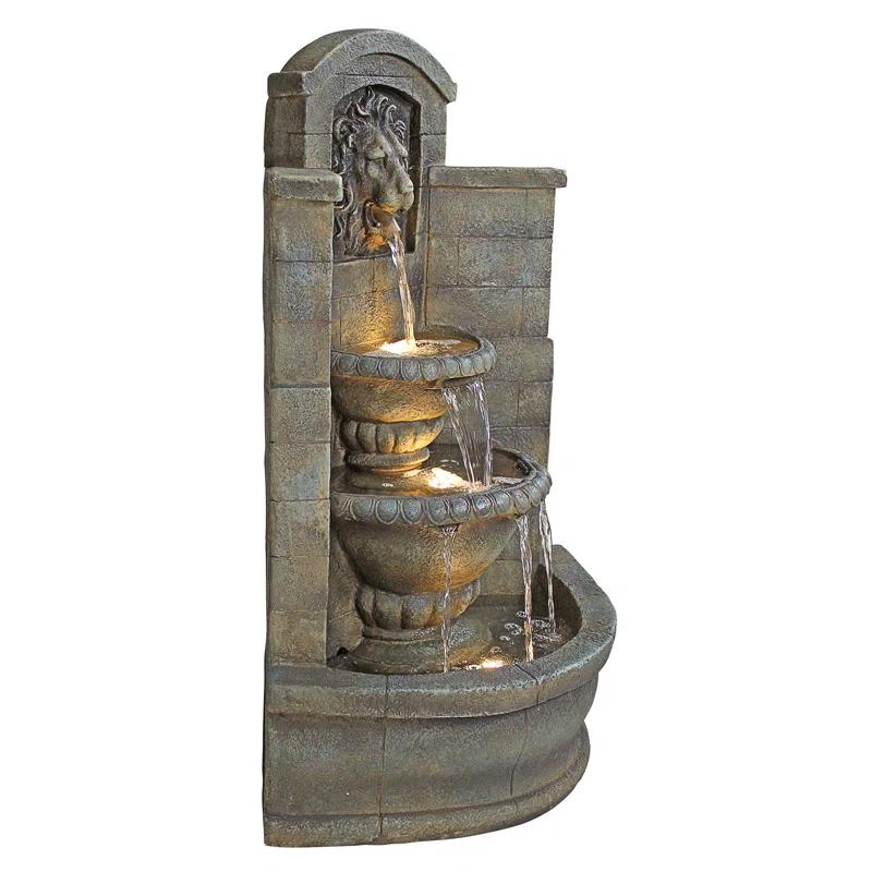 Astoria Grand Saint Remy Lion Corner Fountain with LED Lights