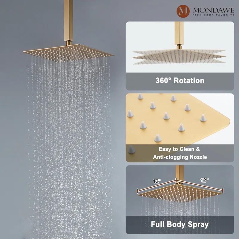 mondawe MD6865-BG Herathena 3 Functions Ceiling Mounted Thermostatic Shower System with 6 Body Jets
