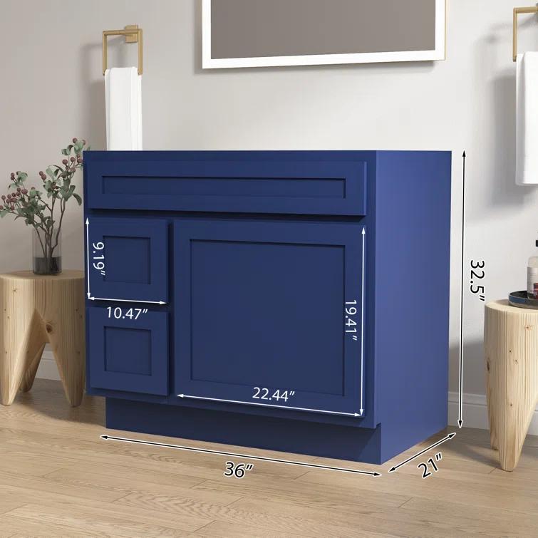 Vanity Art 36 Inch Single Shutter Door Bathroom Vanity Base Cabinet with 2 Functioning Shaker Drawers, Strudy Floor Mount Storage Cabinet Organizer for Bedroom, Living Room, Kitchen, VA4036-2LBLUE
