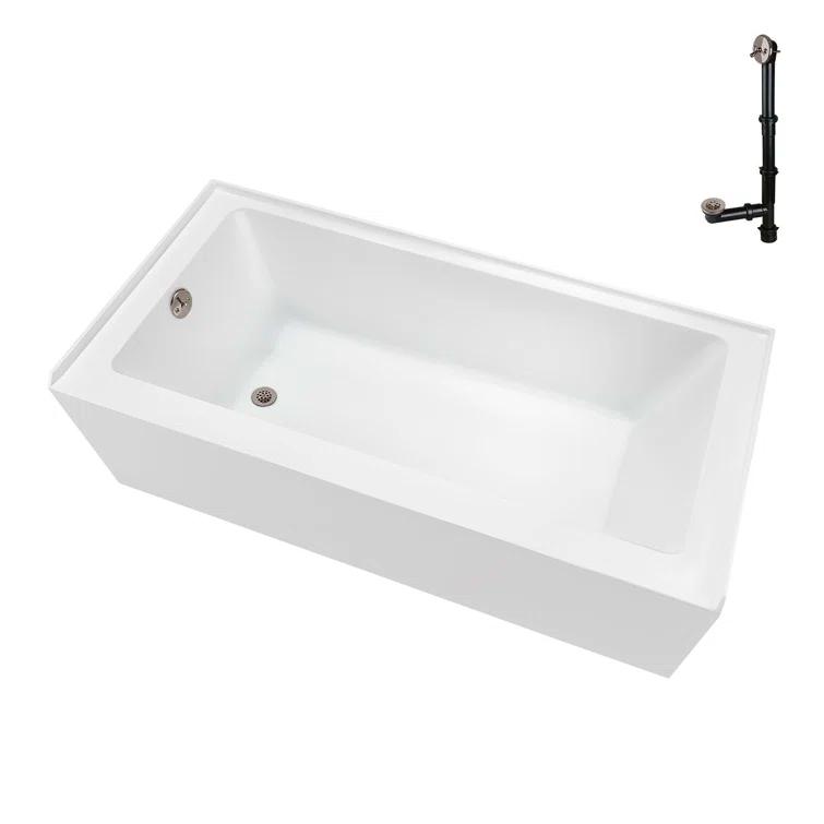 Streamline Bath Streamline 60 in. x 32 in. Acrylic Left-Hand Drain Alcove Bathtub in Glossy White With External Drain NAL-5560-BNK