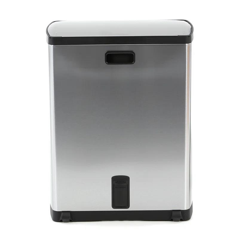 simplehuman Rectangular Dual Compartment Recycling Kitchen Step Trash Can, 46 Liter, Stainless Steel