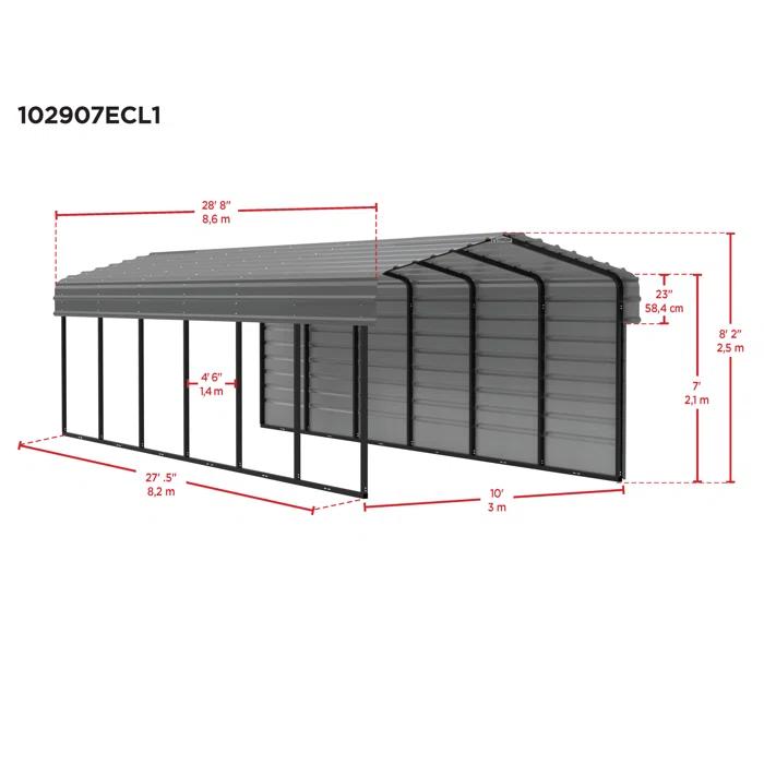 Arrow Arrow Steel Carport with 1 Side Wall Kit 10X29X7