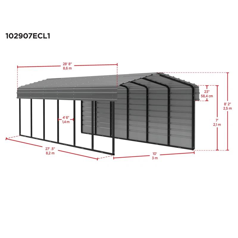Arrow Arrow Steel Carport with 1 Side Wall Kit 10X29X7