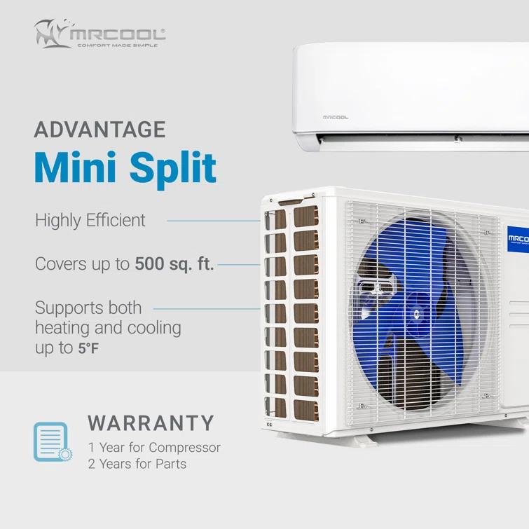 MrCool MRCOOL Advantage 12,000 BTU Ductless Inverter Wall Mount Heat Pump System, White