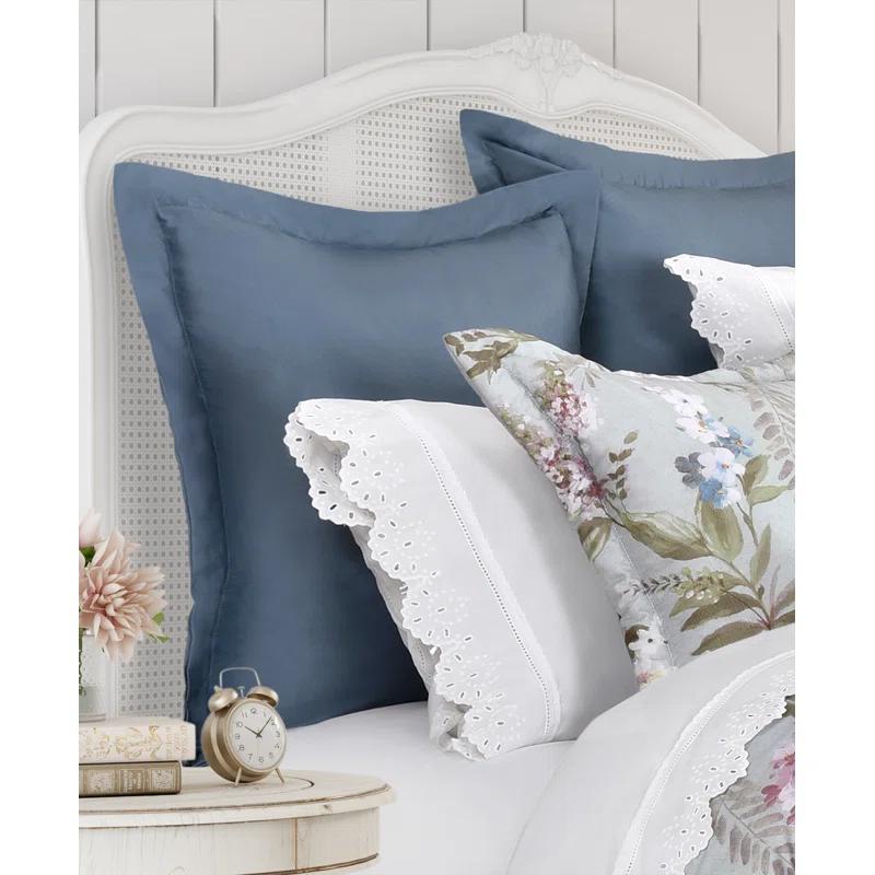 Solid Blue Cotton Euro Pillow Sham with Zipper Closure