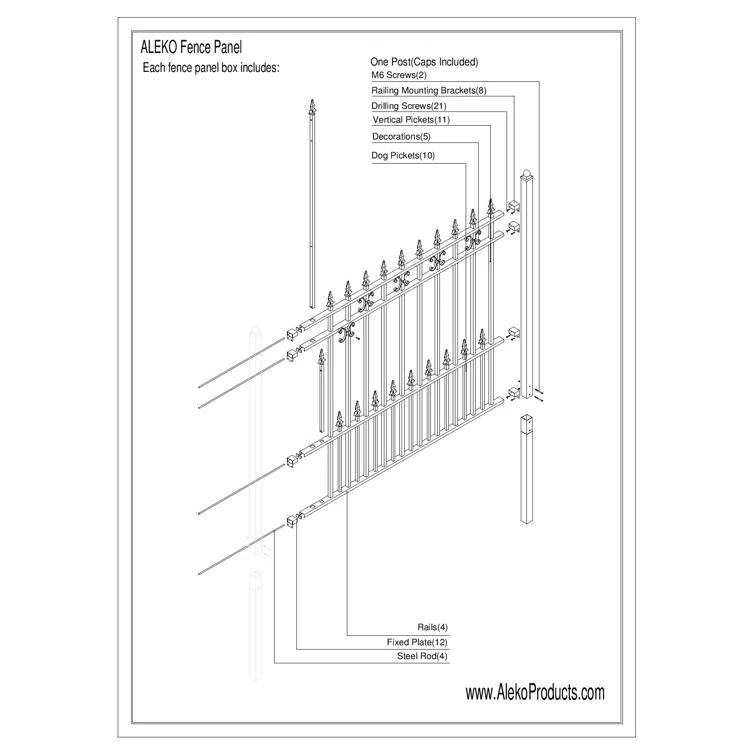 ALEKO Venice 62.8'' H x 66'' W Black Metal Fencing
