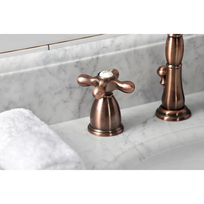 Kingston Brass Heritage Two-Handle 3-Hole Deck Mount Widespread Bathroom Faucet with Pop-Up Drain