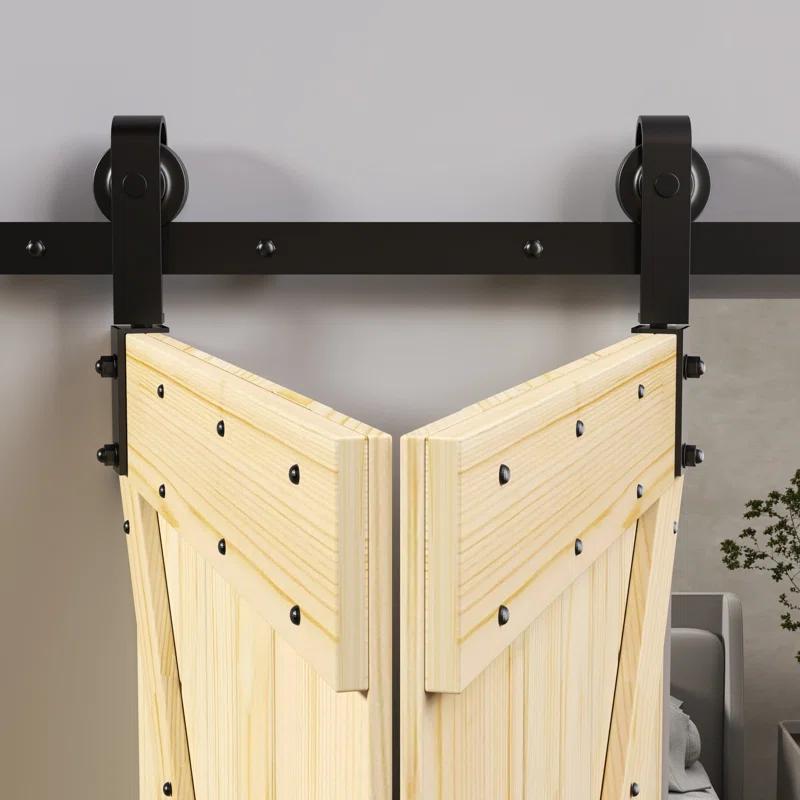 IsLife K Style Finished Solid Wood Bi-Fold Double Barn Door With Hardware Kit -Assembly Needed
