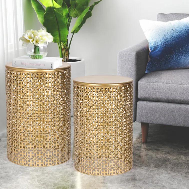 Rosdorf Park Arvil Golden Round Metal End Table(set of 2)