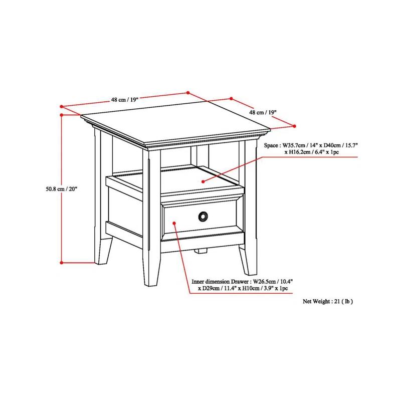 Simpli Home Amherst Solid Wood Transitional End Table with Drawer and Shelf