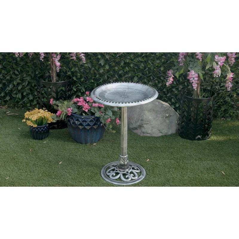 Alpine Pedestal Birdbath with Scrollwork Base and Stakes