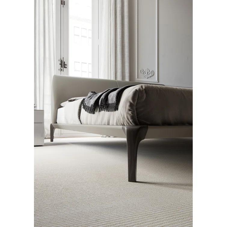 Queen Beige Faux Leather Upholstered Bed with Wood Frame