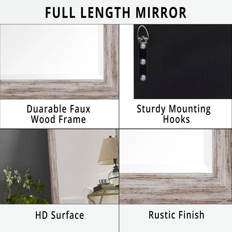 Highland Dunes Lindberg Rectangle Full Length Mirror, Faux Wood Farmhouse Mirror, Floor Mirror