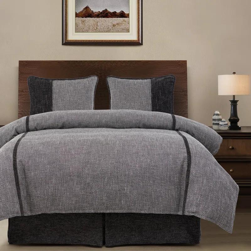 Hamilton Gray Chenille Traditional Modern Rustic 4 Piece Comforter Set
