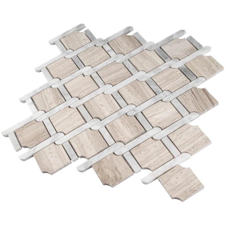Supreme Tile Wooden Beige 12.01 in. x 12.01 in. Geometric Polished Marble Mosaic Tile