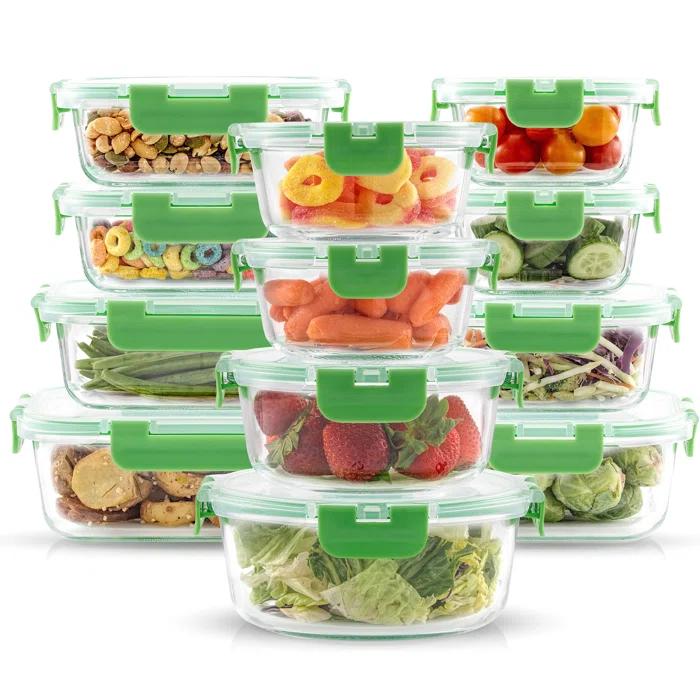 JoyJolt JoyJolt 24-Piece Glass Storage Container Kitchen Food Storage Set with Lids