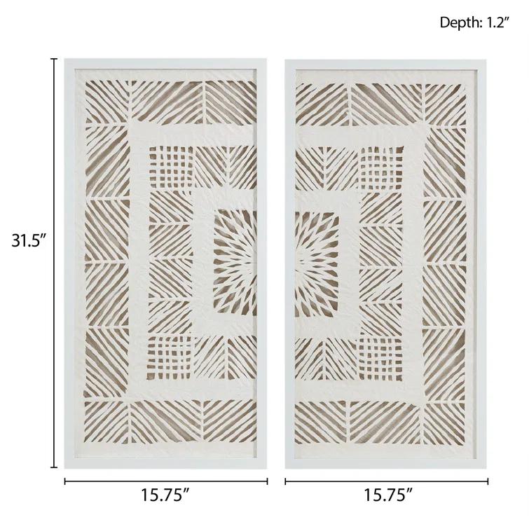 Dakota Fields Framed Geometric Rice Paper Panel Shadowbox Wall Décor (Set of 2)