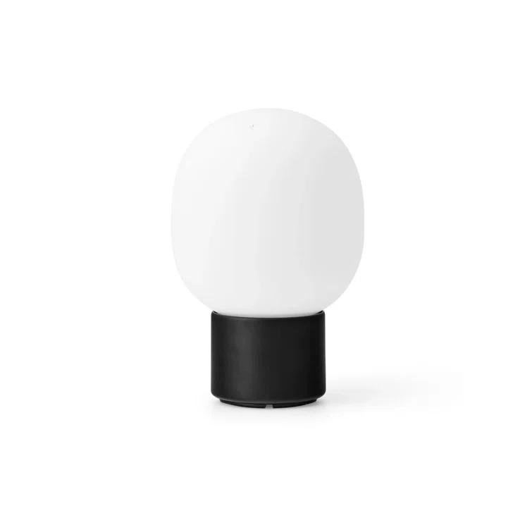 Cordless Black and White Glass Table Lamp with Brass Dimmer