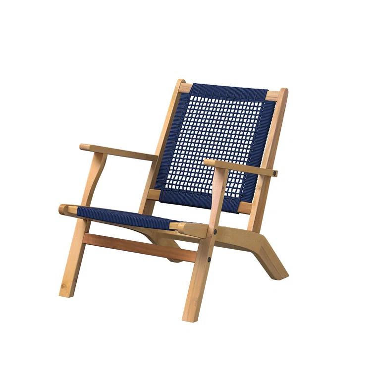 Balkene Home Patio Sense Vega Natural Stain Chair ,Acacia Wood Construction ,Woven Web Seat- Navy Blue Cording