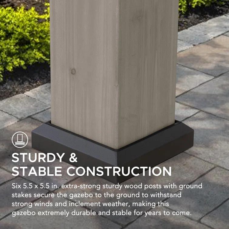 Sunjoy Sunjoy 12x20 ft. Wood Gazebo, Outdoor Patio Steel Hardtop Gazebo with 2-tier Metal Roof, Suitable for Patios, Lawn and Backyard, Matte Black Roof