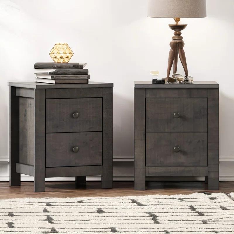 Decopom Farmhouse Wooden Nightstand Set of 2