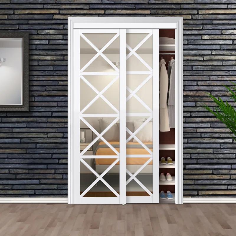 Renin Lace 80'' Solid + Manufactured Wood Mirrored Low-Gloss Sliding Closet Doors