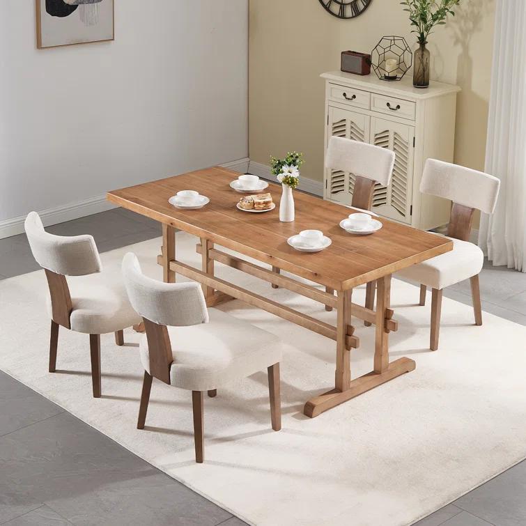 Gracie Oaks Inelda Mid Century Upholstered Dining Chairs Side Chairs Farmhouse Faux Leather Dining Chair with Wood Legs (Set of 2)