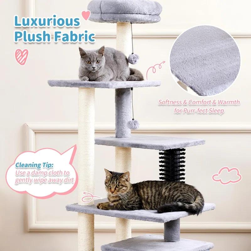Tucker Murphy Pet™ Cat Tree, 52.4" Tall Cat Tower For Indoor Cats, Multi-Level Large Cat Condo With Scratching Posts And Pompoms, Plush Kitten Climbing Tower With Cat Grooming Brush And Perch