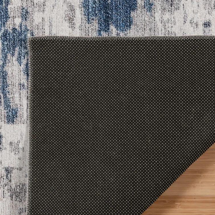 Gertmenian Gertmenian Crystal Print Cenis Blue Ivory Cream Washable Flat Pile Modern Abstract Indoor Area Rug