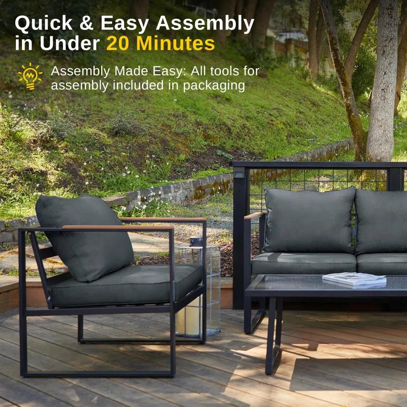 EAST OAK 4-Person Patio Furniture Set with Thick Cushions