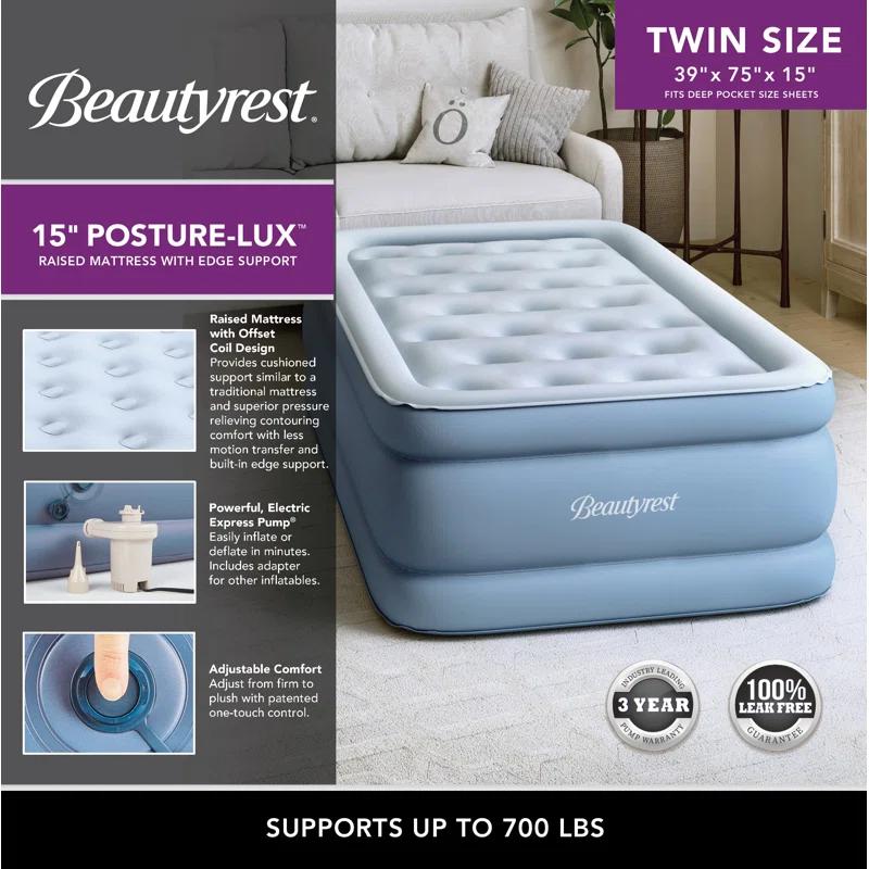 Simmons Beautyrest 15 Inch Posture Lux Size Express Bed Air Mattress & Pump, Twin