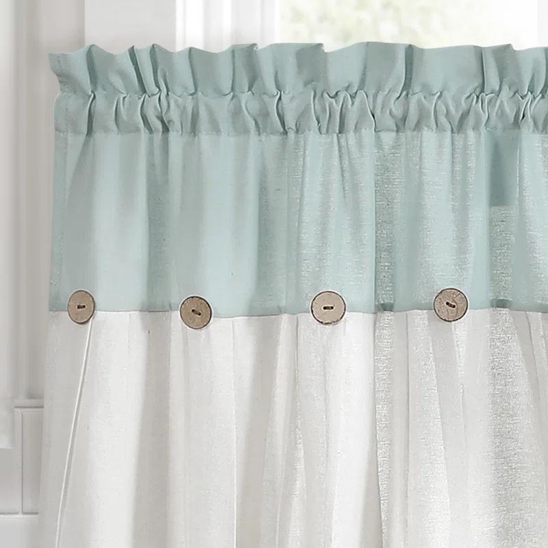 Lush Decor Linen Button Cotton Blend Tailored 29'' W Cafe Curtain (Set of 2)