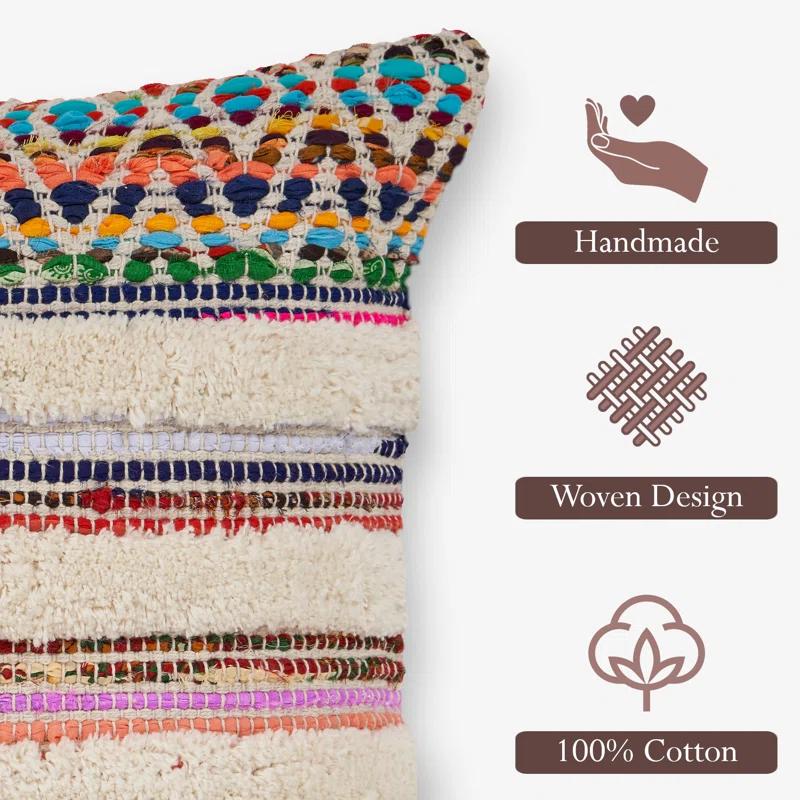 Evette Rios Dahlia Bohemian Multicolor Chevron Striped Chindi Handmade Pillow