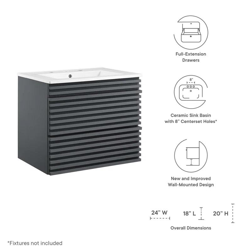 Trio Supply House Modway Render 24" Wall-Mount Bathroom Vanity