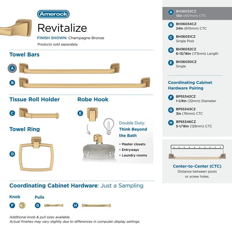 Amerock Revitalize 19.75" Wall Mounted Towel Bar BH36033CZ