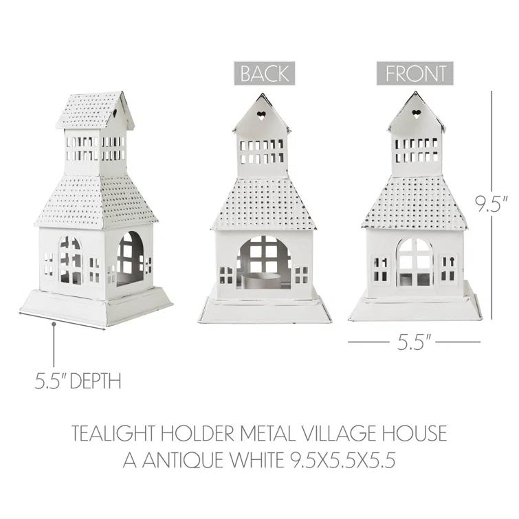 VHC Brands Festive Finds Tealight Holder Metal Village House A 9.5x5.5x5.5