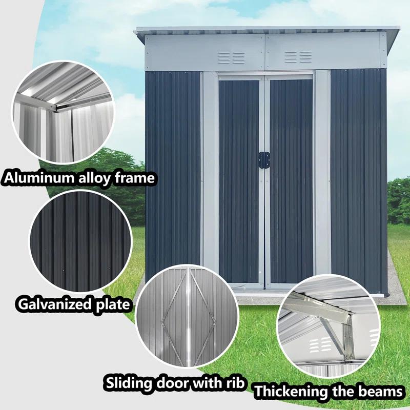 GZMWON 5X3 Feet Small Mini Outdoor Storage Sheds Pent Roof With Aluminum Alloy Frame And Sliding Door