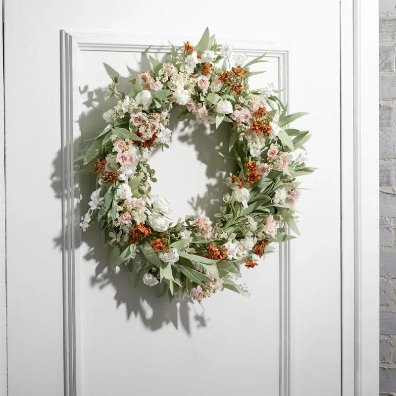 Primrue Artificial Mixed Wild Flower Wreath; White