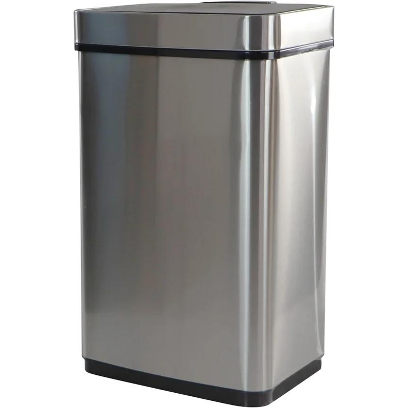 Silver Stainless Steel Touchless 16-Gallon Trash Can