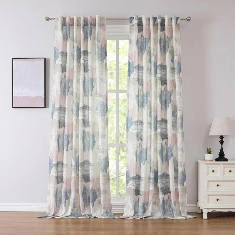 Orren Ellis Floral Semi-Sheer Curtains Bohemian Light Filtering Window Treatments Set,2 Panels)