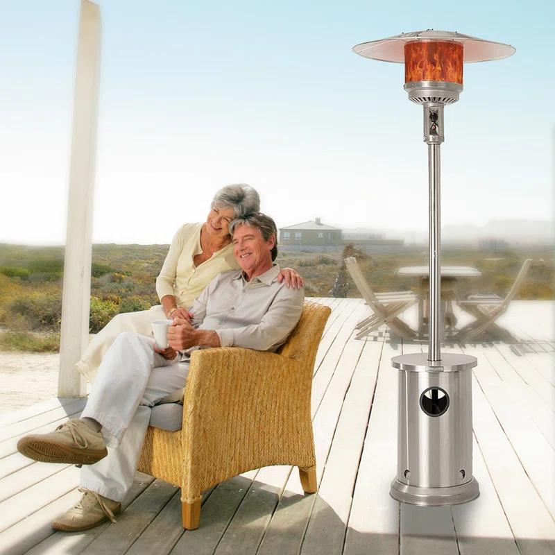 AspectLiving Patio Heater with Table 48,000 BTU Output Electronic Ignition System with Wheels- Stainless Steel