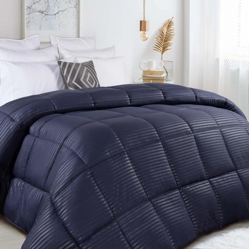 Superior Striped Reversible Box-Quilt Brushed Microfiber Medium Weight Down Alternative Comforter