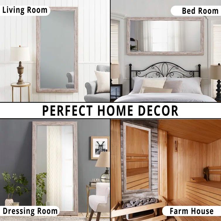 Highland Dunes Lindberg Rectangle Full Length Mirror, Faux Wood Farmhouse Mirror, Floor Mirror