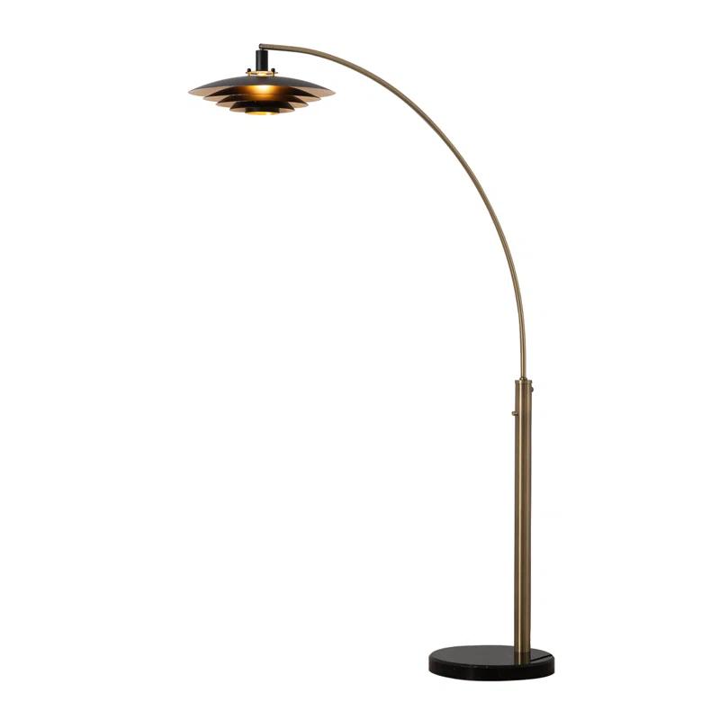 Rancho Mirage 1 Light Arc Floor Lamp - 86", Weathered Brass finish, Matte Black & Gold Leaf Shade, M