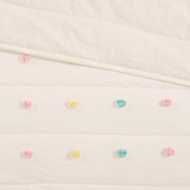Callie Pom Pom Cotton Jacquard Quilt Set with Throw Pillows