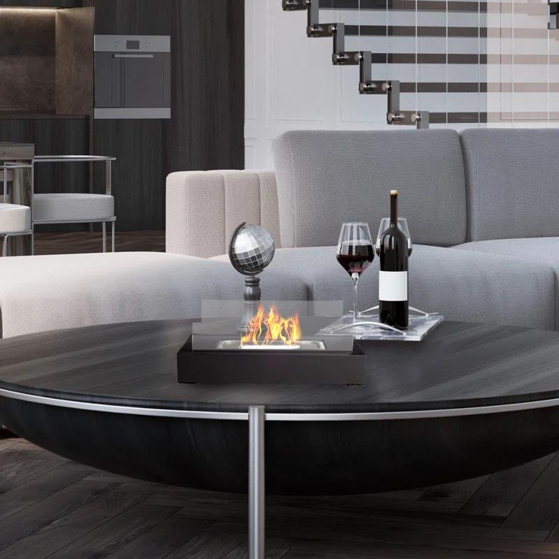 Bio Ethanol Tabletop Fire Pit - Rectangular Indoor or Outdoor Ventless Fireplace - Clean Burning Portable Heat with 360-View