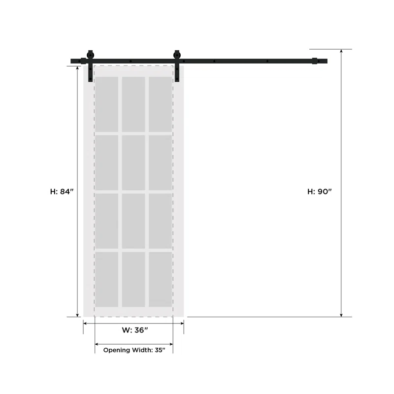 SARTODOORS Felicia Frosted Glass Barn Door with Installation Hardware Kit