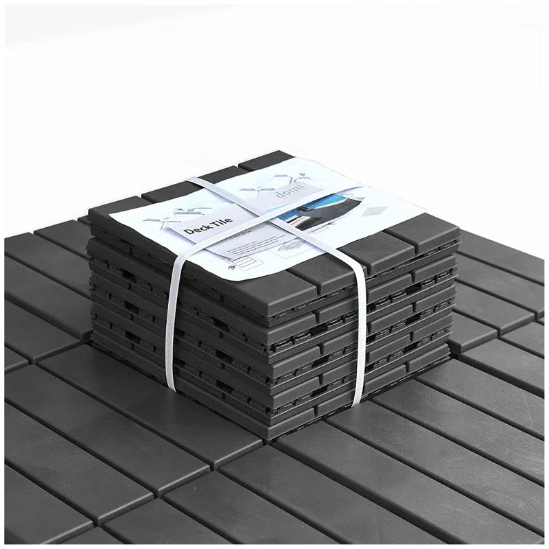 GROUPES Patio Interlocking Deck Tiles, 12"X12" Square Composite Decking Tiles, Four Slat Plastic Outdoor Flooring Tile All Weather For Balcony Porch Backyard, (Pack Of 9)